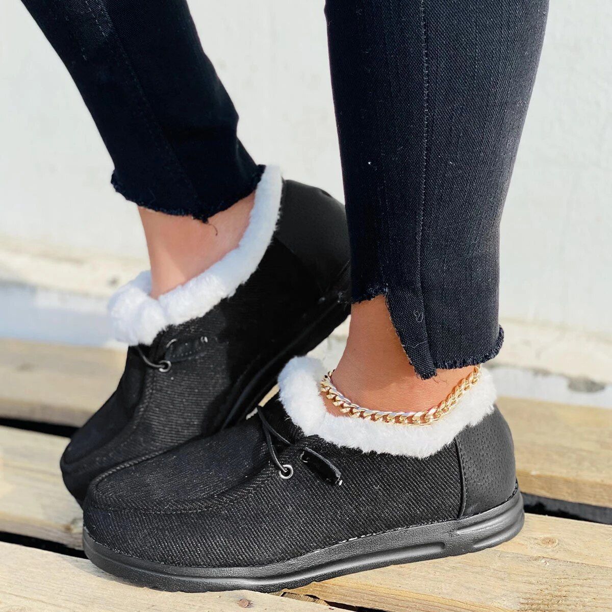 Women Casual Fashion Warm Plush Velvet Flat Fluffy Shoes For Winter OCWShoes