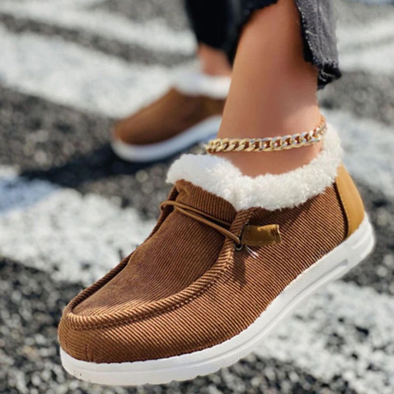 Women Casual Fashion Warm Plush Velvet Flat Fluffy Shoes For Winter OCWShoes