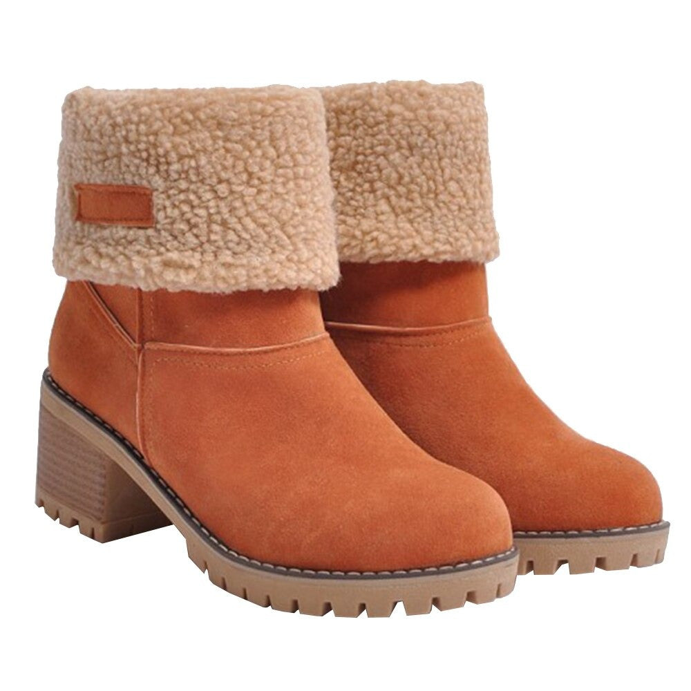 OCW Women Warm Large Size Fur Lining Square Heels Snow Boots OCWShoes