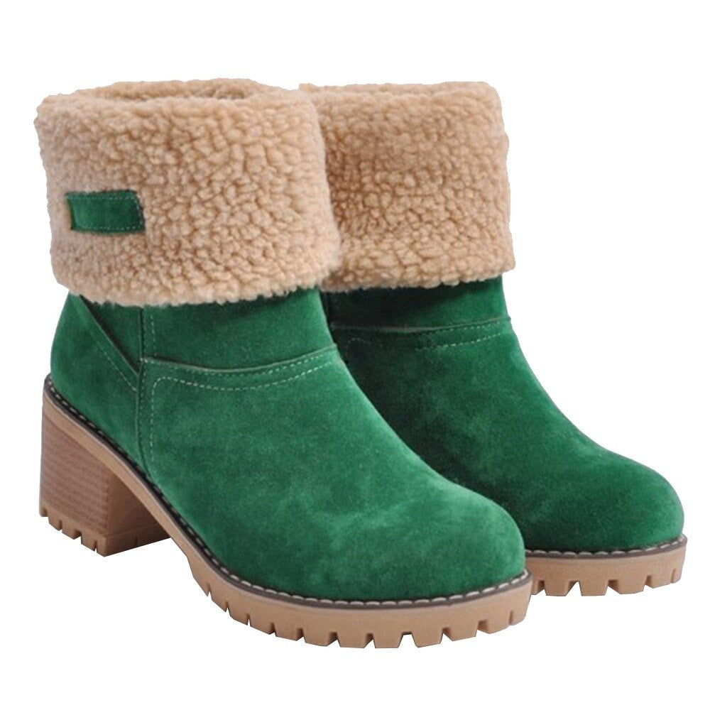 OCW Women Warm Large Size Fur Lining Square Heels Snow Boots OCWShoes