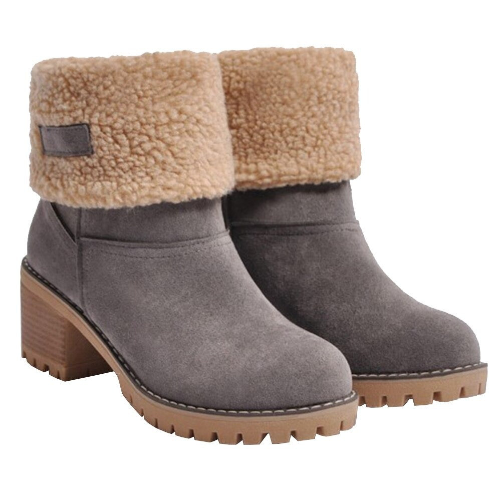 OCW Women Warm Large Size Fur Lining Square Heels Snow Boots OCWShoes