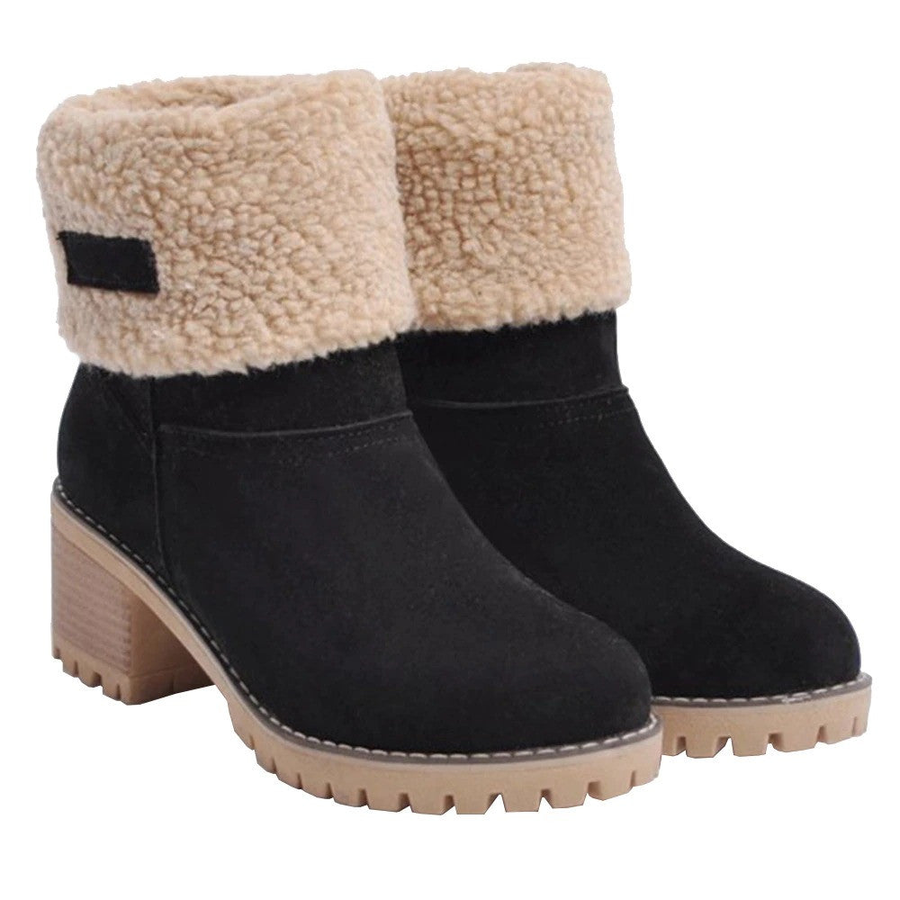 OCW Women Warm Large Size Fur Lining Square Heels Snow Boots OCWShoes