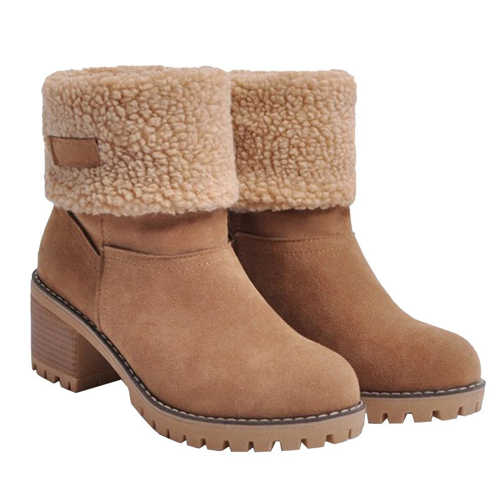 OCW Women Warm Large Size Fur Lining Square Heels Snow Boots OCWShoes