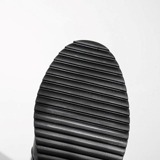 OCW Women Knee High Boots Round Toe Zipper Low Heel Genuine Leather OCWShoes