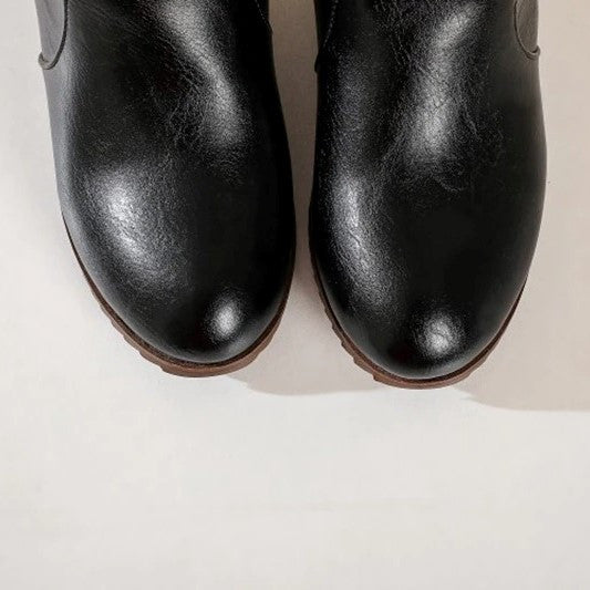 OCW Women Knee High Boots Round Toe Zipper Low Heel Genuine Leather OCWShoes