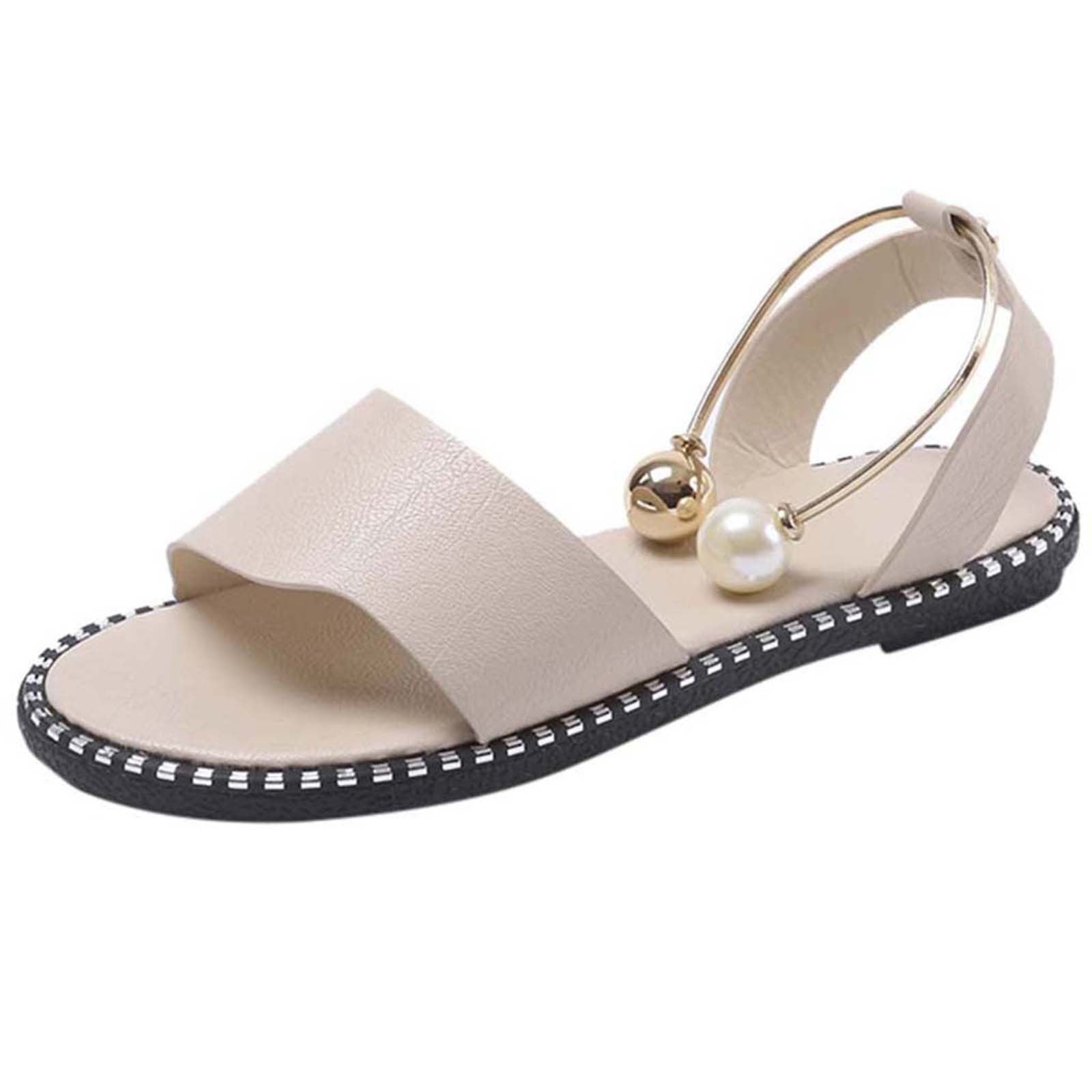 OCW Summer Premium Comfortable Pearl Buckle Women Leather Sandals OCWShoes