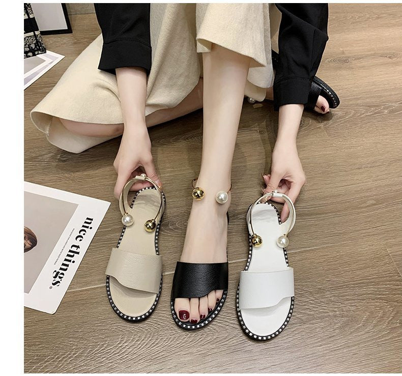 OCW Summer Premium Comfortable Pearl Buckle Women Leather Sandals OCWShoes
