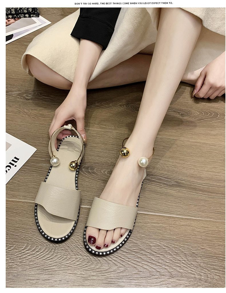 OCW Summer Premium Comfortable Pearl Buckle Women Leather Sandals OCWShoes