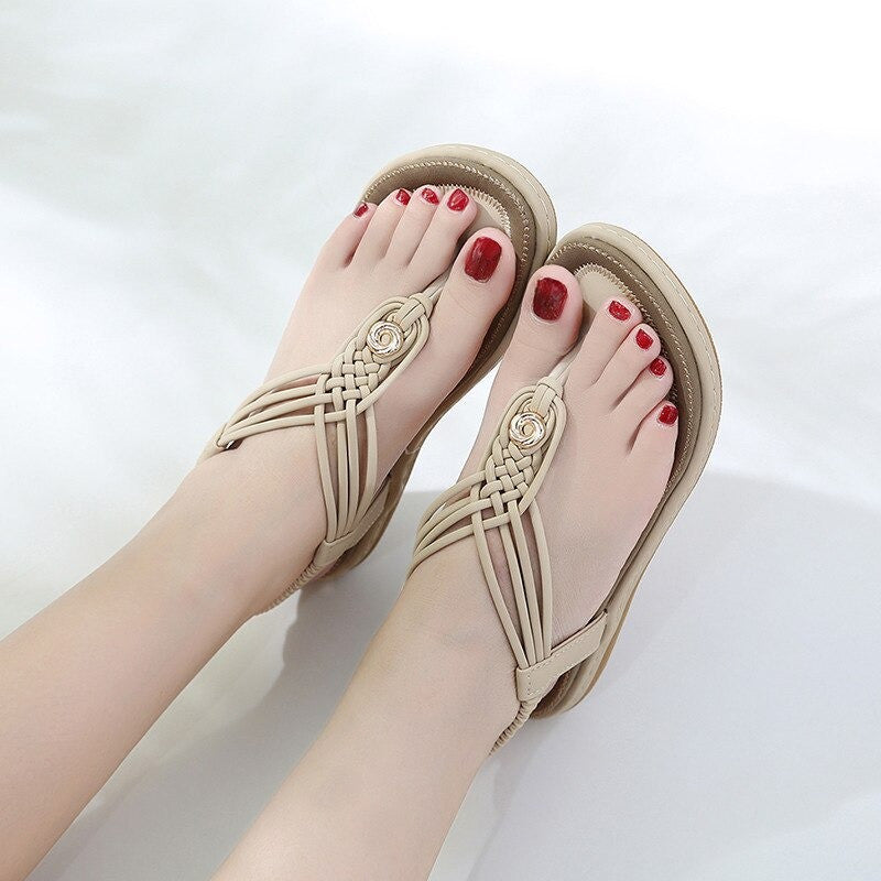 OCW Handmade Knitting Clip Toe Elastic Flat Sandals