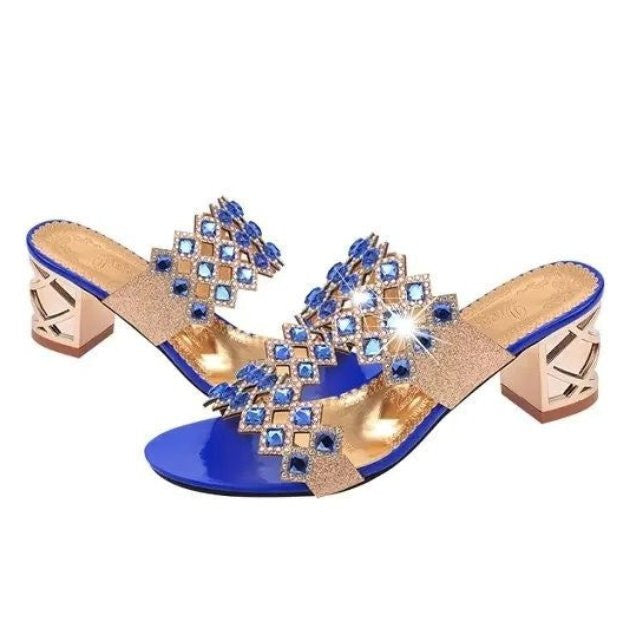 OCW Chunky Heel Sandals For Women Comfy Rhinestone Light Fashionable Footwear OCWShoes