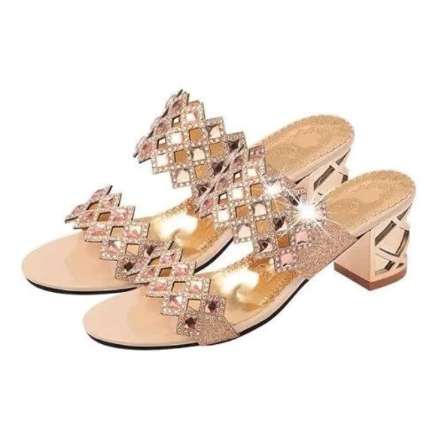 OCW Chunky Heel Sandals For Women Comfy Rhinestone Light Fashionable Footwear OCWShoes
