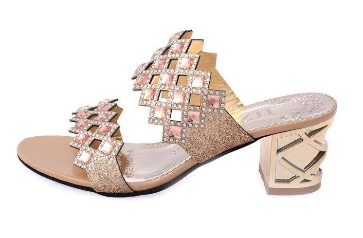 OCW Chunky Heel Sandals For Women Comfy Rhinestone Light Fashionable Footwear OCWShoes