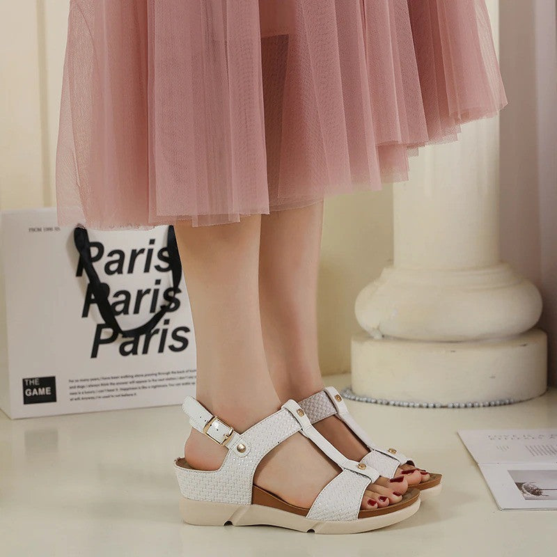 OCW Women Casual Vacation Comfy Design T-Strap Wedges Buckle Non-slip Sandals OCWShoes