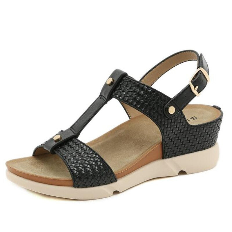 OCW Women Casual Vacation Comfy Design T-Strap Wedges Buckle Non-slip Sandals OCWShoes