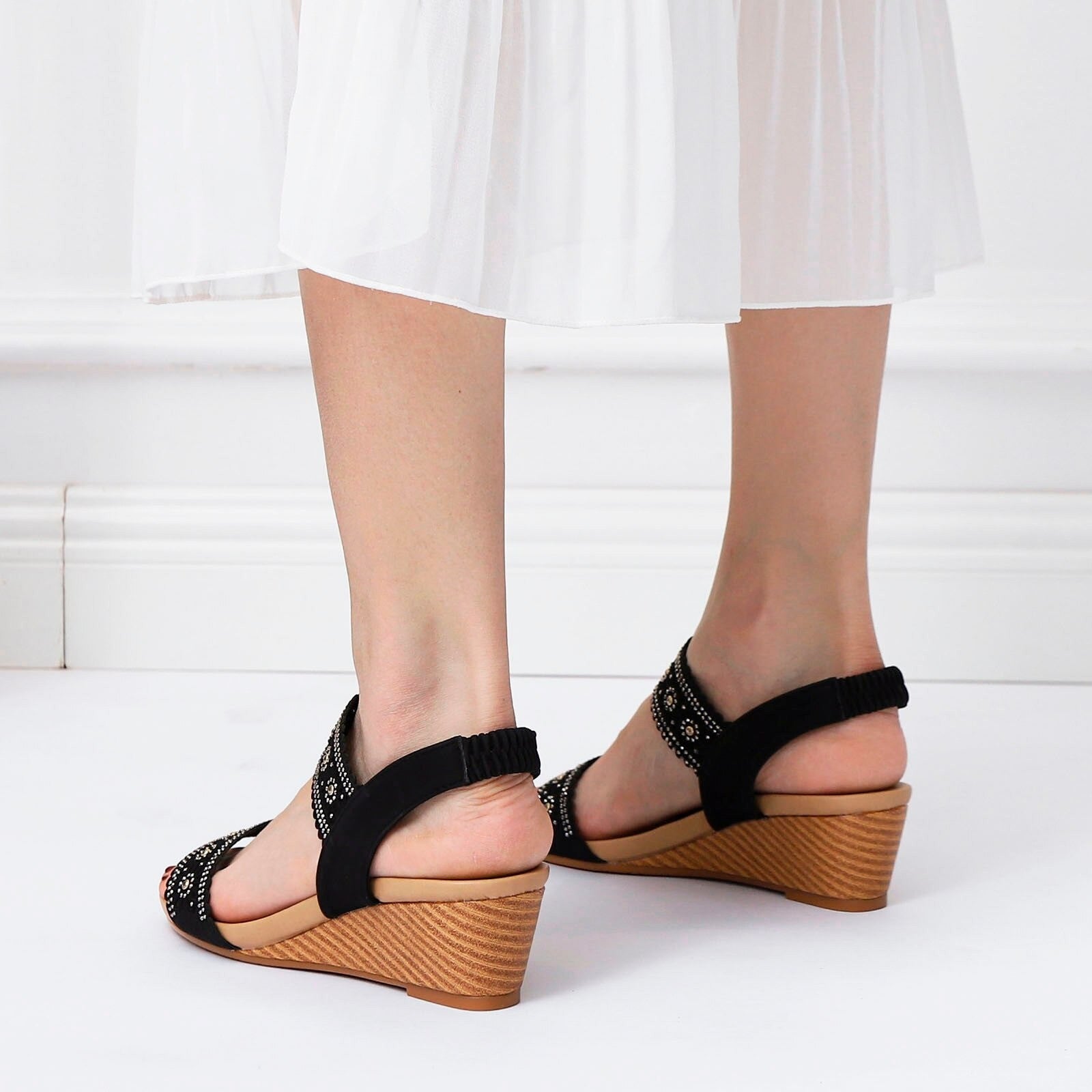 OCW Casual Comfy Soft Sandals For Women Breathable Hollow Rhinestone Embellished Wedges OCWShoes