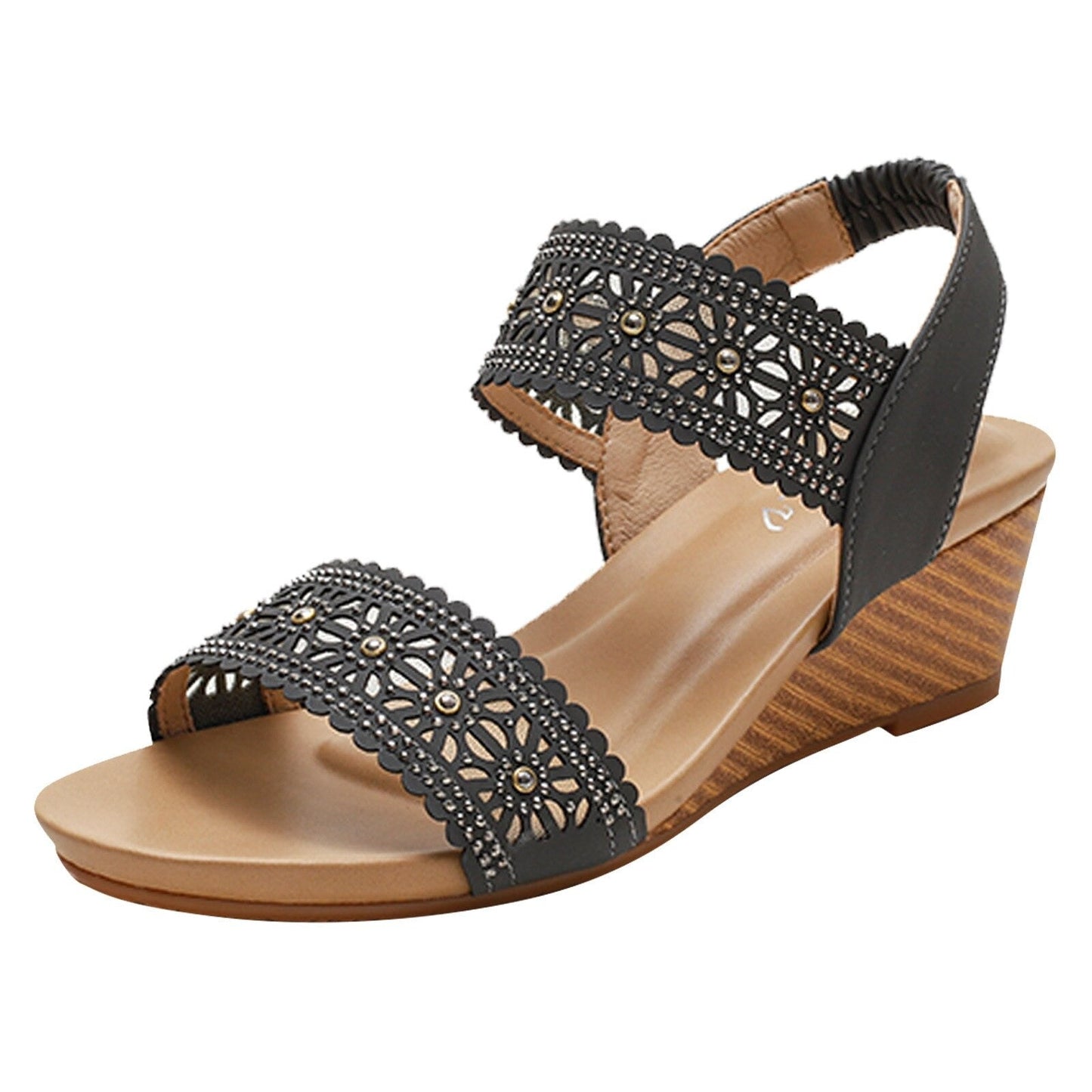 OCW Casual Comfy Soft Sandals For Women Breathable Hollow Rhinestone Embellished Wedges OCWShoes