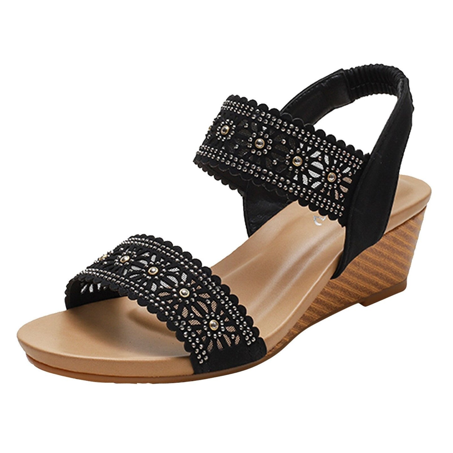 OCW Casual Comfy Soft Sandals For Women Breathable Hollow Rhinestone Embellished Wedges OCWShoes