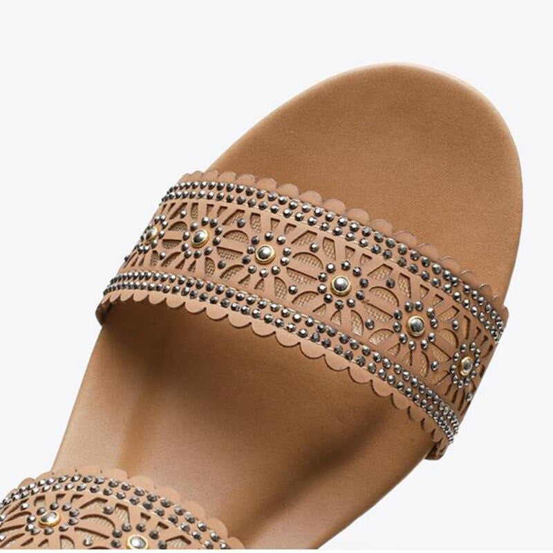 OCW Casual Comfy Soft Sandals For Women Breathable Hollow Rhinestone Embellished Wedges OCWShoes