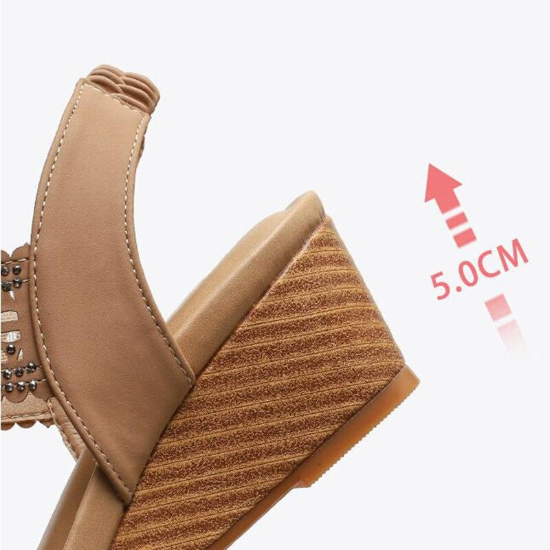 OCW Casual Comfy Soft Sandals For Women Breathable Hollow Rhinestone Embellished Wedges OCWShoes