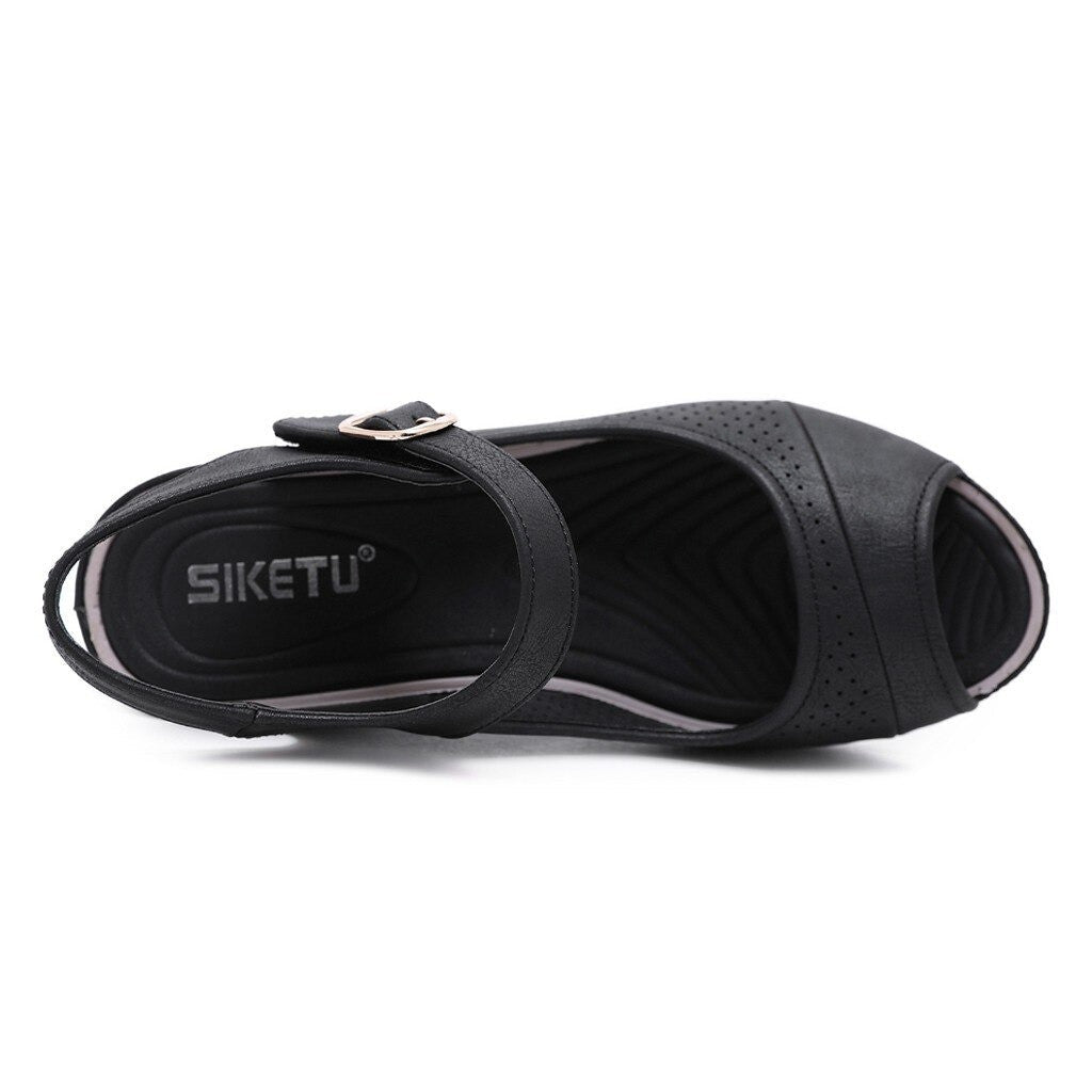 OCW Women Casual Open Peep Toe Sandals Breathable Hollow Hook Loop Wedge Comfortable OCWShoes