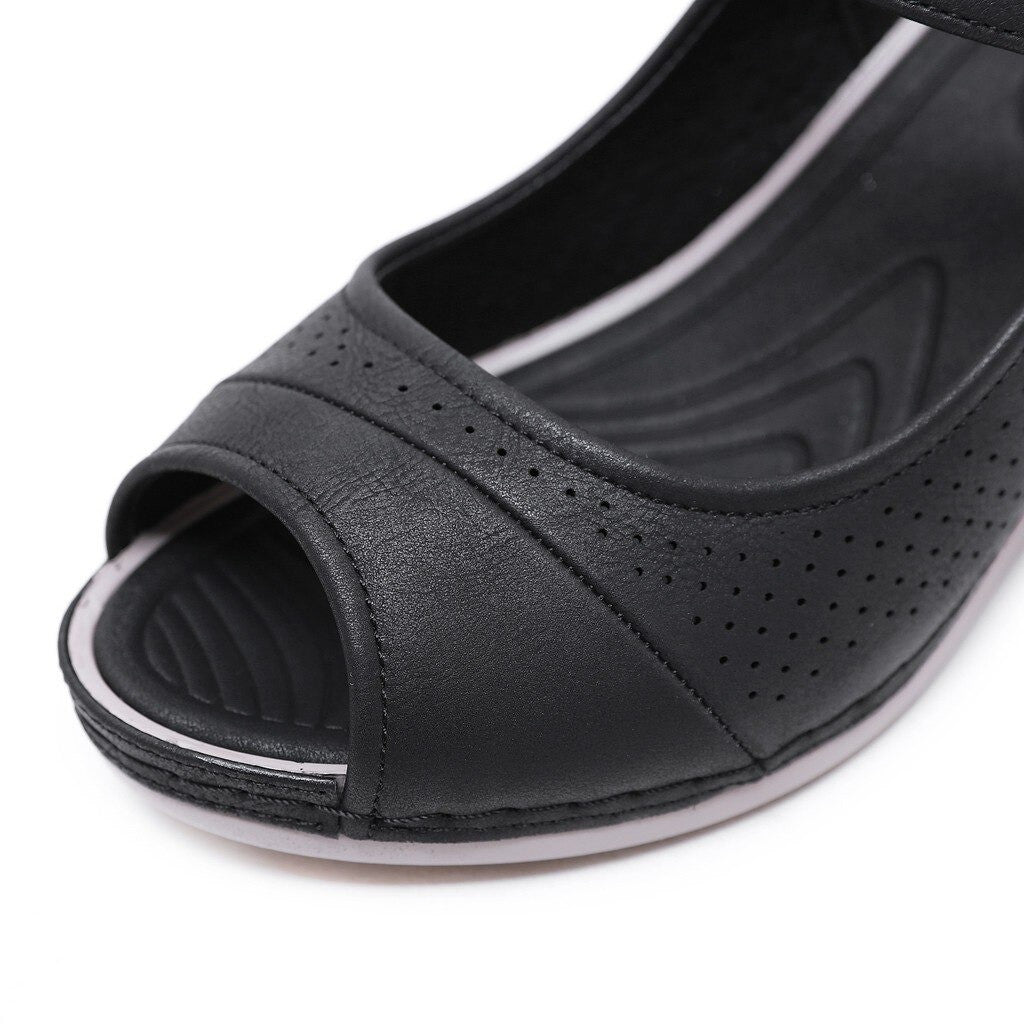 OCW Women Casual Open Peep Toe Sandals Breathable Hollow Hook Loop Wedge Comfortable OCWShoes