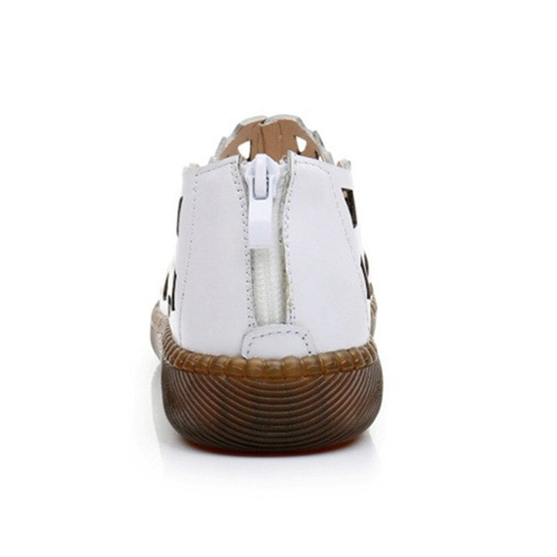 OCW Summer Leather Hollow Women Shoes Sandals Casual Flat Soft Sole Comfortable Sandals OCWShoes