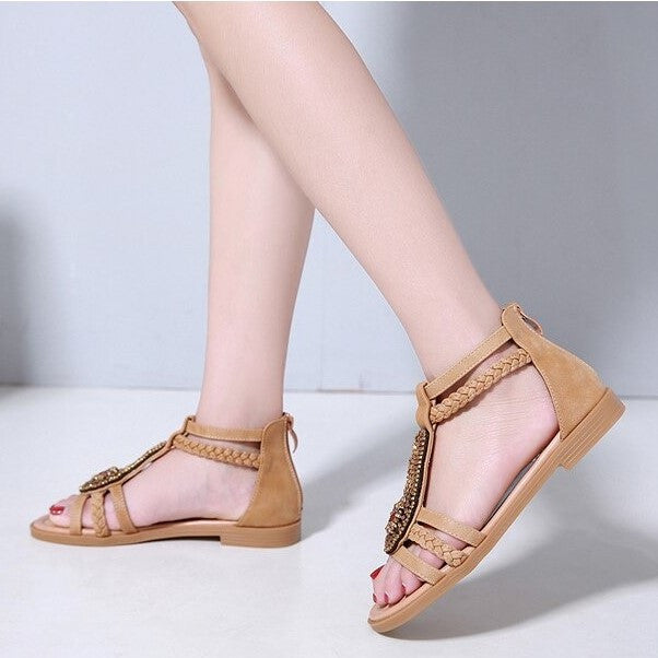 OCW Bohemia Rhinestone Sandals For Women Beach Summer Soft Leather OCWShoes
