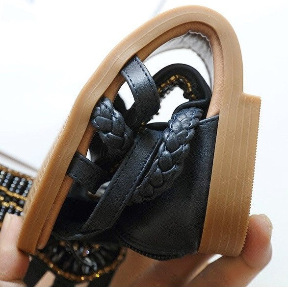 OCW Bohemia Rhinestone Sandals For Women Beach Summer Soft Leather OCWShoes