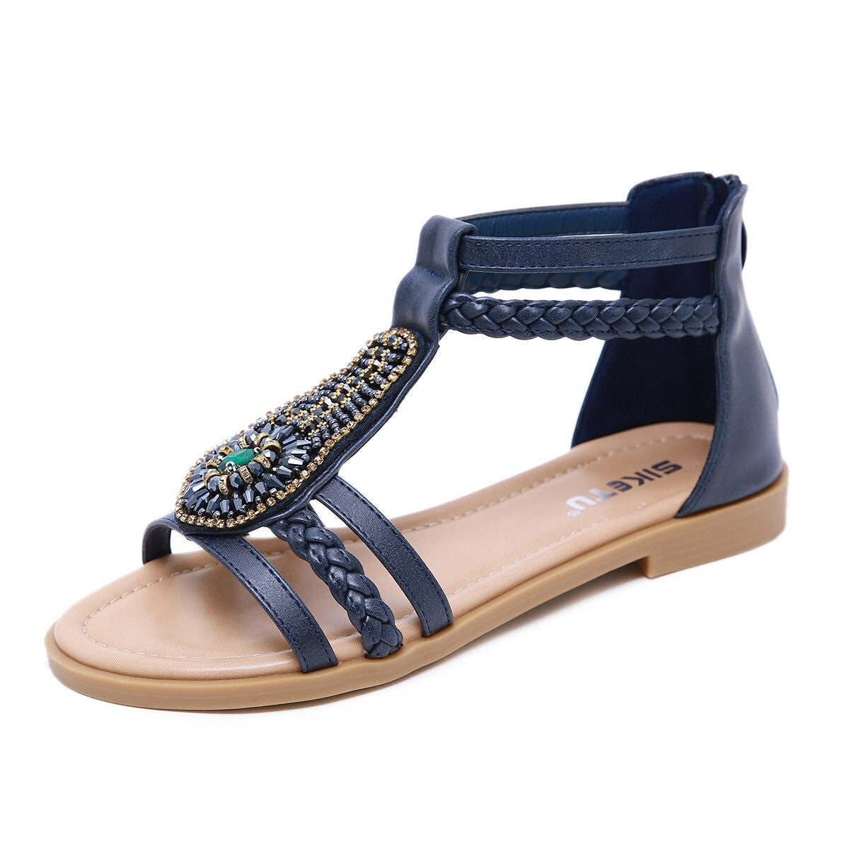 OCW Bohemia Rhinestone Sandals For Women Beach Summer Soft Leather OCWShoes