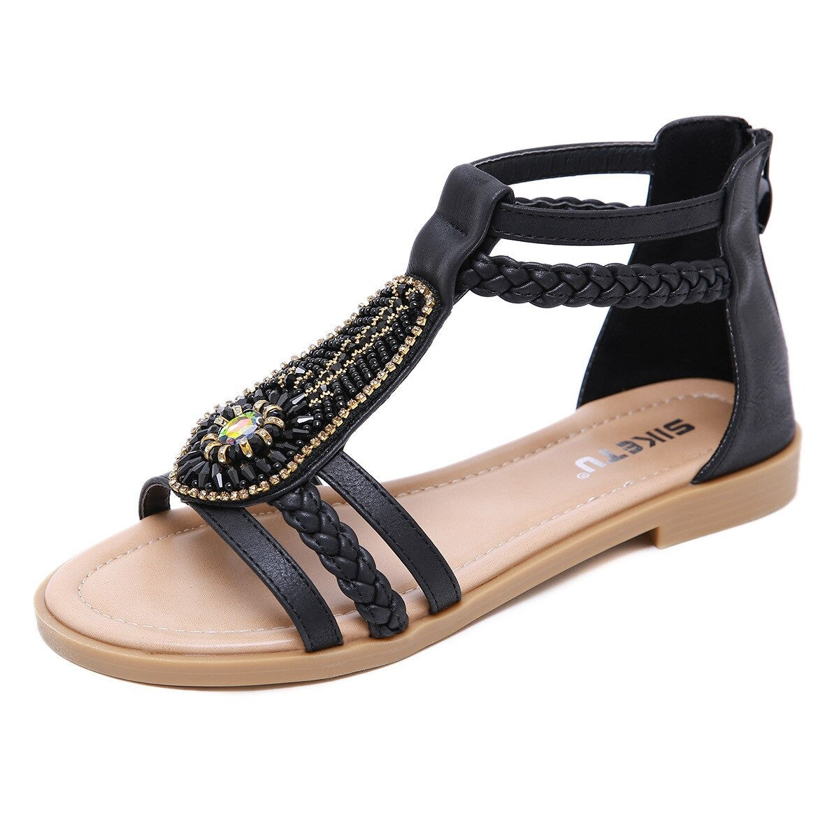 OCW Bohemia Rhinestone Sandals For Women Beach Summer Soft Leather OCWShoes