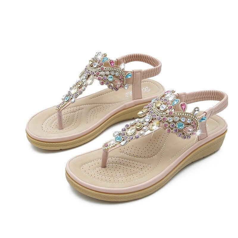 OCW Summer Round Toe Sandals For Women Soft Rhinestone Roman Crystal Platform OCWShoes