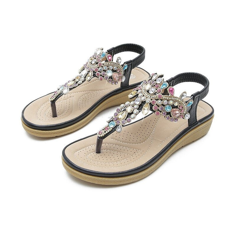 OCW Summer Round Toe Sandals For Women Soft Rhinestone Roman Crystal Platform OCWShoes