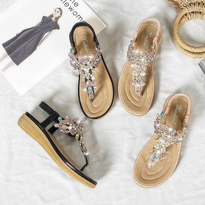 OCW Summer Round Toe Sandals For Women Soft Rhinestone Roman Crystal Platform OCWShoes