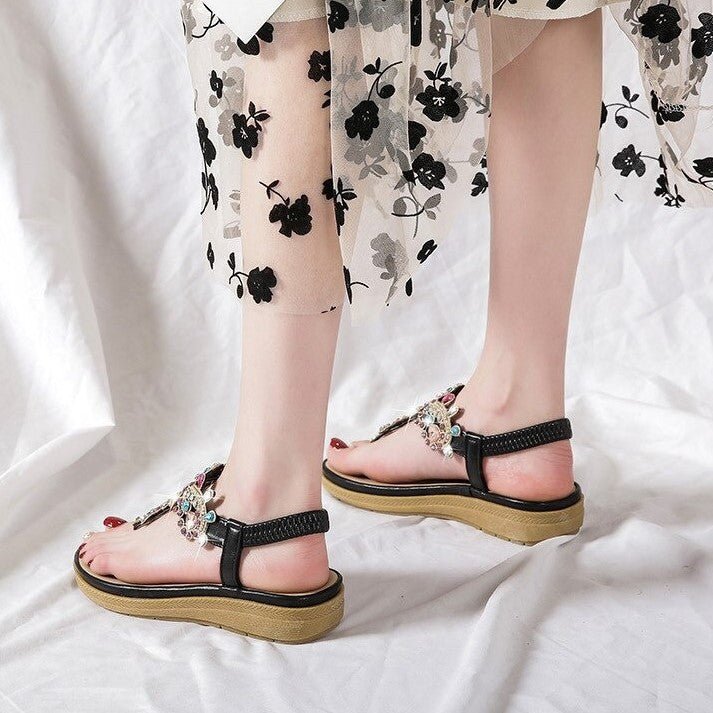 OCW Summer Round Toe Sandals For Women Soft Rhinestone Roman Crystal Platform OCWShoes