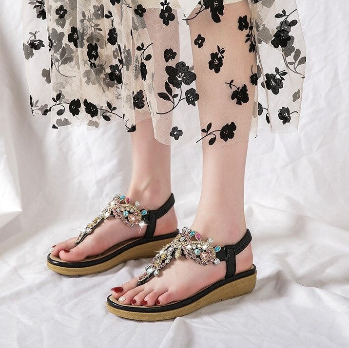 OCW Summer Round Toe Sandals For Women Soft Rhinestone Roman Crystal Platform OCWShoes