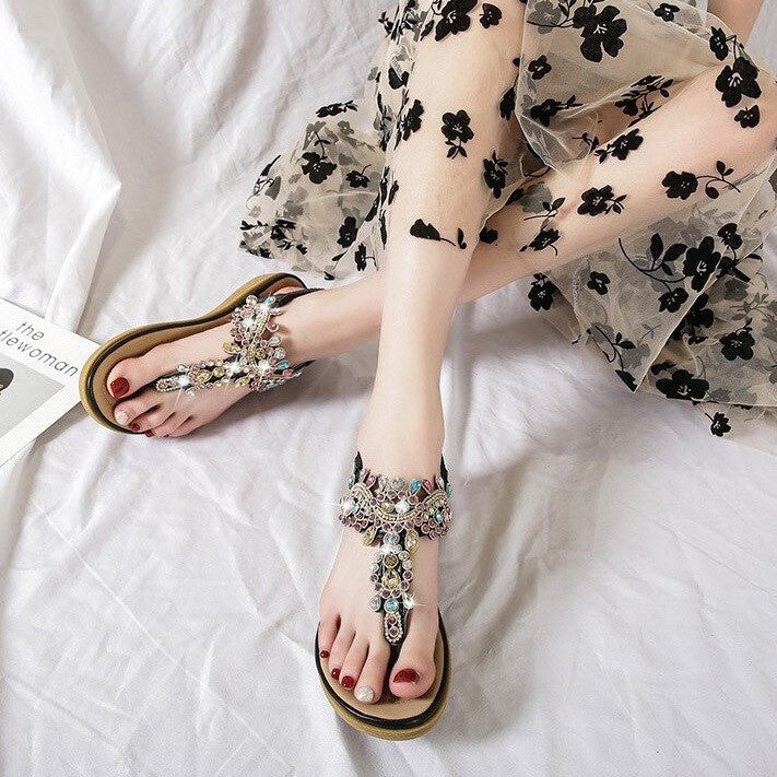 OCW Summer Round Toe Sandals For Women Soft Rhinestone Roman Crystal Platform OCWShoes