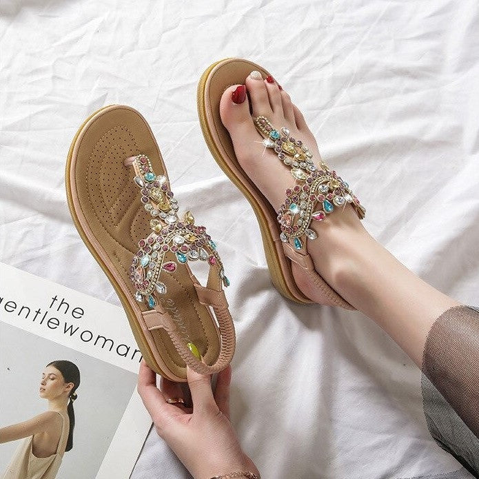 OCW Summer Round Toe Sandals For Women Soft Rhinestone Roman Crystal Platform OCWShoes