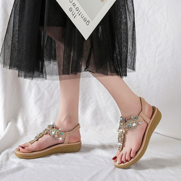 OCW Summer Round Toe Sandals For Women Soft Rhinestone Roman Crystal Platform OCWShoes