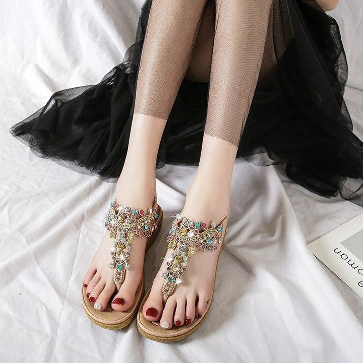 OCW Summer Round Toe Sandals For Women Soft Rhinestone Roman Crystal Platform OCWShoes