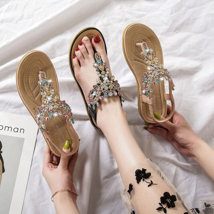 OCW Summer Round Toe Sandals For Women Soft Rhinestone Roman Crystal Platform OCWShoes