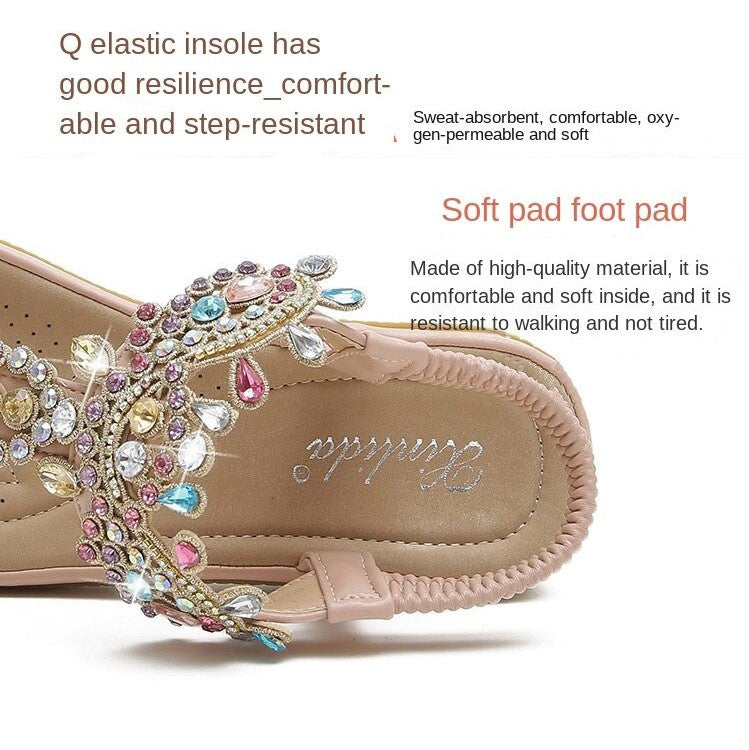 OCW Summer Round Toe Sandals For Women Soft Rhinestone Roman Crystal Platform OCWShoes