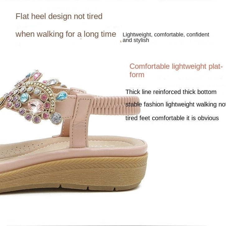 OCW Summer Round Toe Sandals For Women Soft Rhinestone Roman Crystal Platform OCWShoes