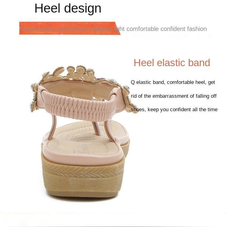 OCW Summer Round Toe Sandals For Women Soft Rhinestone Roman Crystal Platform OCWShoes