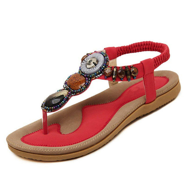 OCW Women Sandals Rhinestones Flat Cushiony Sole Anti-skid Bohemian Trendy OCWShoes