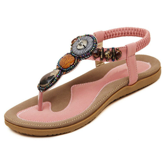 OCW Women Sandals Rhinestones Flat Cushiony Sole Anti-skid Bohemian Trendy OCWShoes
