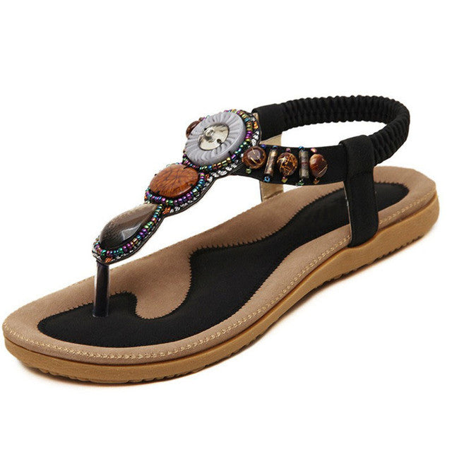 OCW Women Sandals Rhinestones Flat Cushiony Sole Anti-skid Bohemian Trendy OCWShoes