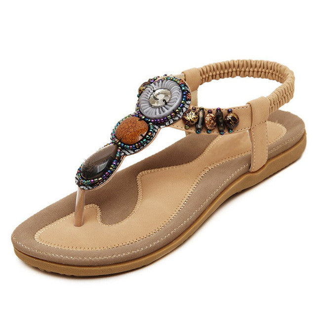 OCW Women Sandals Rhinestones Flat Cushiony Sole Anti-skid Bohemian Trendy OCWShoes
