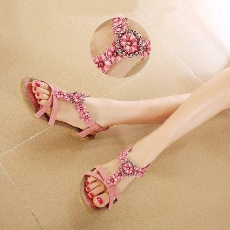OCW Best Sandals For Walking Women Flower Band Flat Ankle Support Trendy Summer OCWShoes