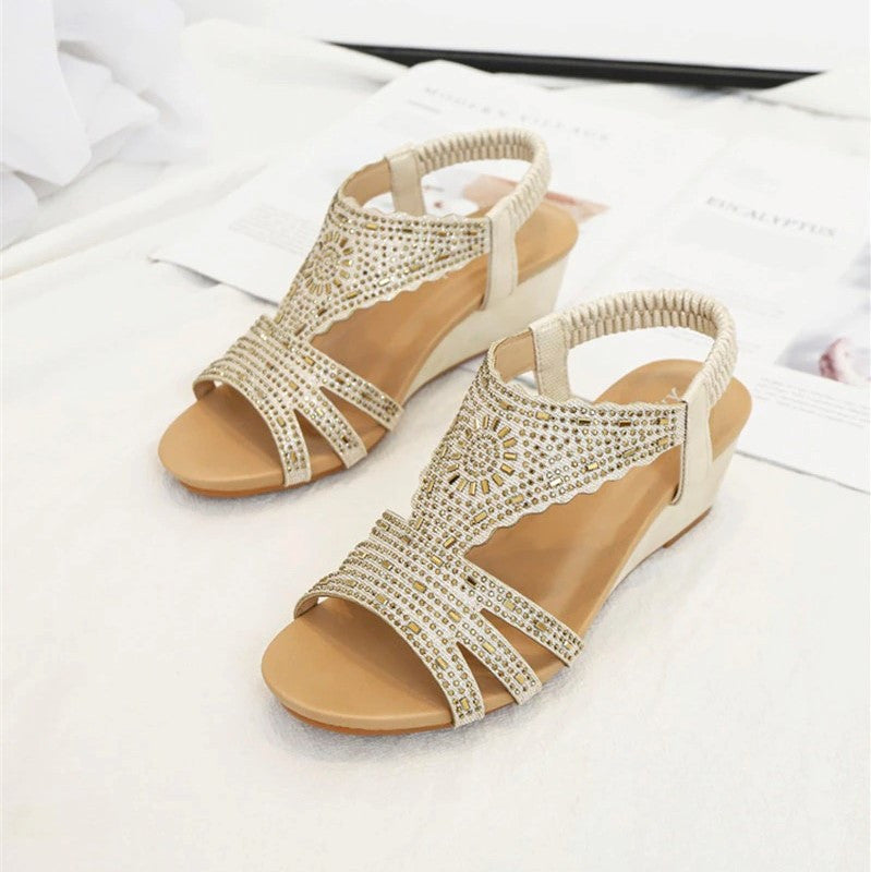 OCW Rhinestone Sandals For Women High Heel Soft Leather Crystal OCWShoes