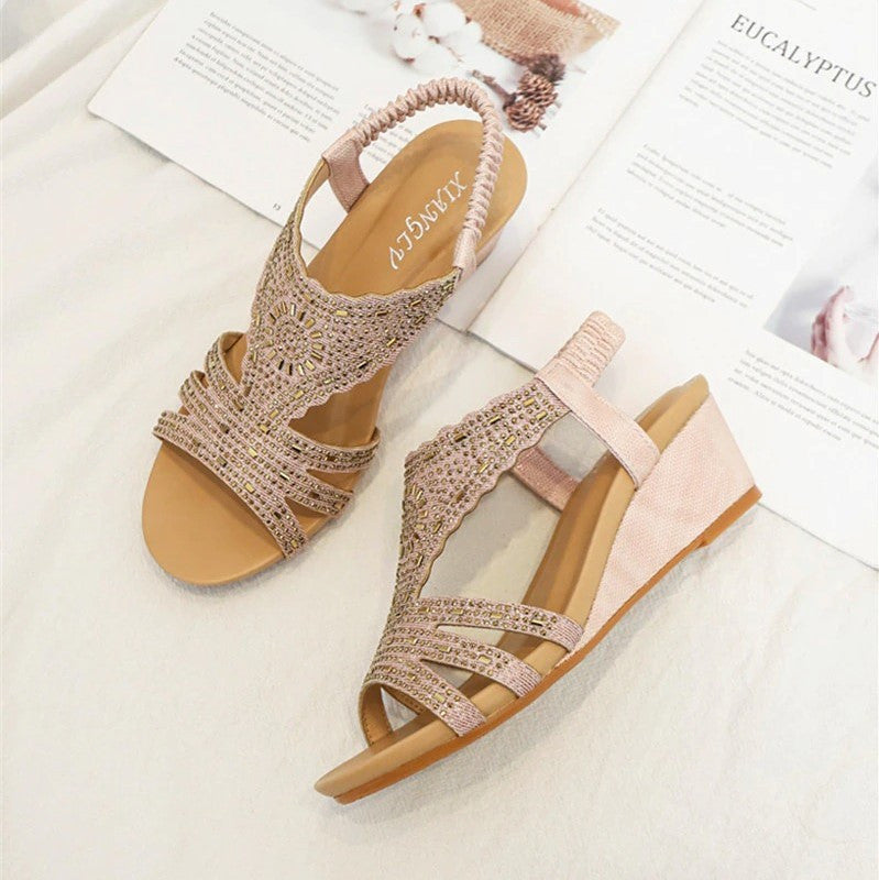 OCW Rhinestone Sandals For Women High Heel Soft Leather Crystal OCWShoes